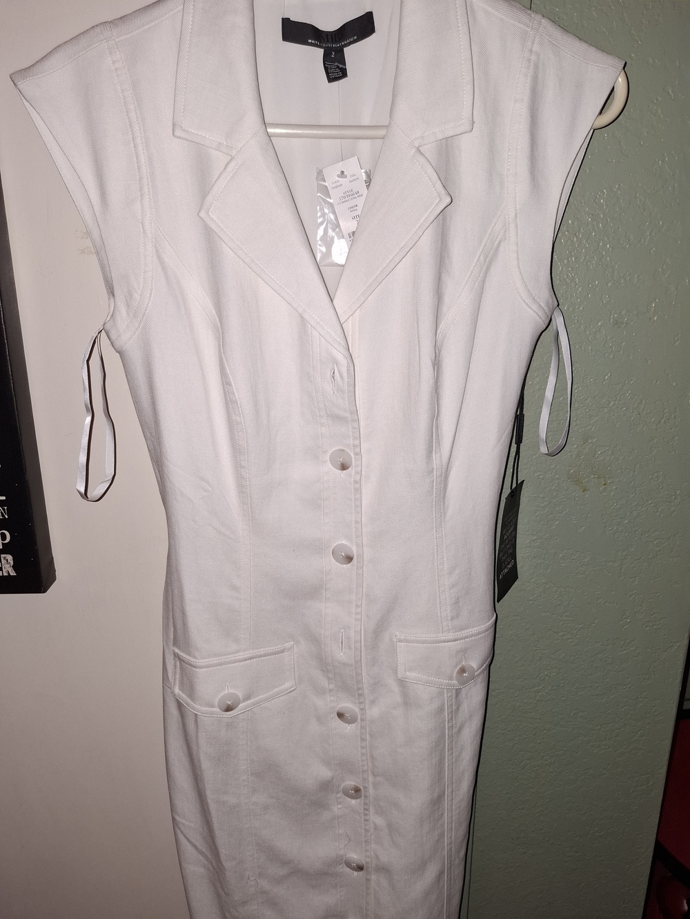 White House Black Market Women’s 2 White Denim Shirt Midi Dress Collared Belted
